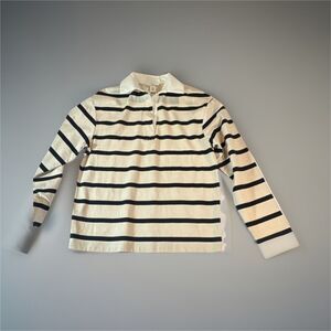 H&M Striped Collared Long Sleeve Jersey Cotton Top White Black Size XS